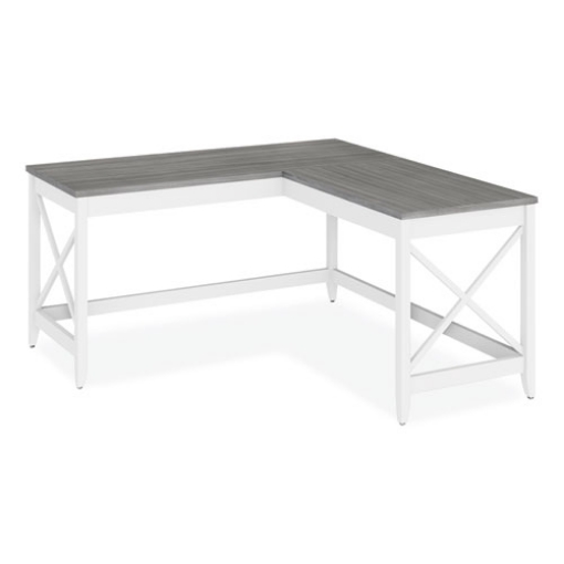 Picture of L-Shaped Farmhouse Desk, 58.27" x 58.27" x 29.53", Gray/White