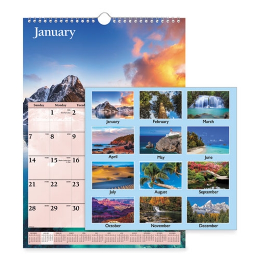 Picture of Scenic Monthly Wall Calendar, Scenic Landscape Photography, 12 x 17, White/Multicolor Sheets, 12-Month (Jan to Dec): 2024