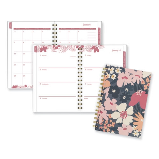 Picture of Thicket Weekly/Monthly Planner, Floral Artwork, 8.5 x 6.38, Gray/Rose/Peach Cover, 12-Month (Jan to Dec): 2024