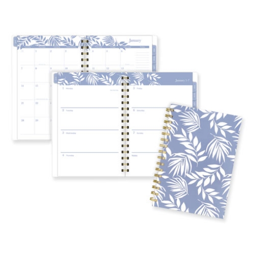 Picture of Elena Weekly/Monthly Planner, Palm Leaves Artwork, 8.5 x 6.38, Blue/White Cover, 12-Month (Jan to Dec): 2024
