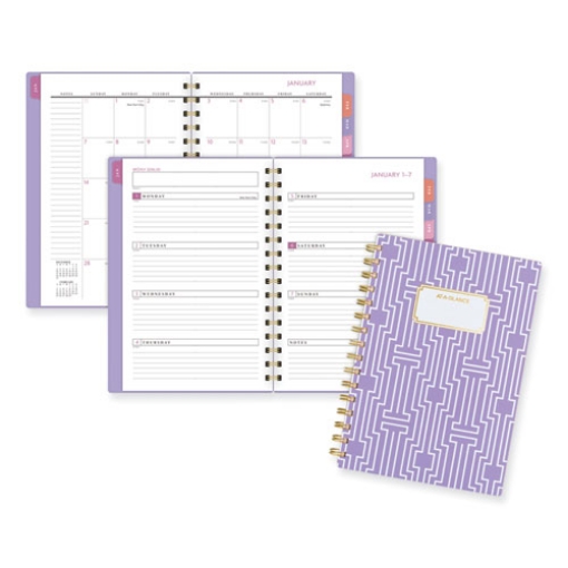 Picture of Badge Geo Weekly/Monthly Planner, 8.5 x 6.38, Purple/White/Gold Cover, 13-Month (Jan to Jan): 2024 to 2025