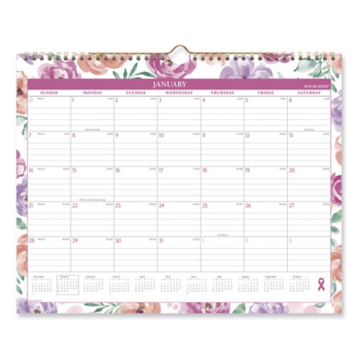 Picture of Badge Floral Wall Calendar, Floral Artwork, 15 x 12, White/Multicolor Sheets, 12-Month (Jan to Dec): 2024