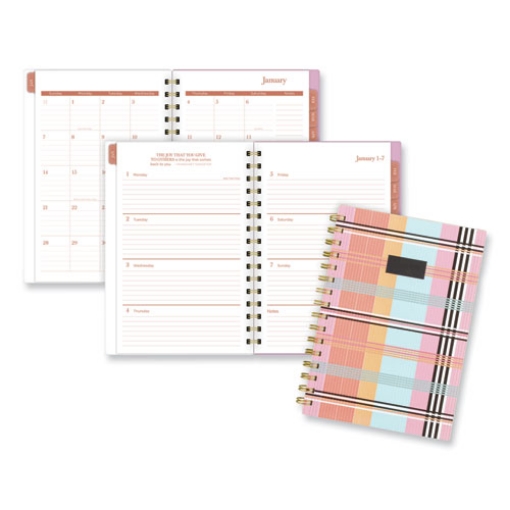 Picture of Cher Weekly/Monthly Planner, Plaid Artwork, 8.5 x 6.38, Pink/Blue/Orange Cover, 12-Month (Jan to Dec): 2024