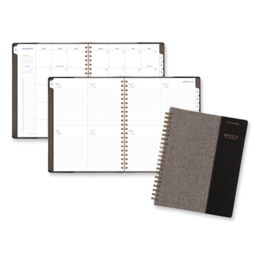 Picture of Signature Collection Black/Gray Felt Weekly/Monthly Planner, 11.25 x 9.5, Black/Gray Cover, 13-Month (Jan to Jan): 2024-2025