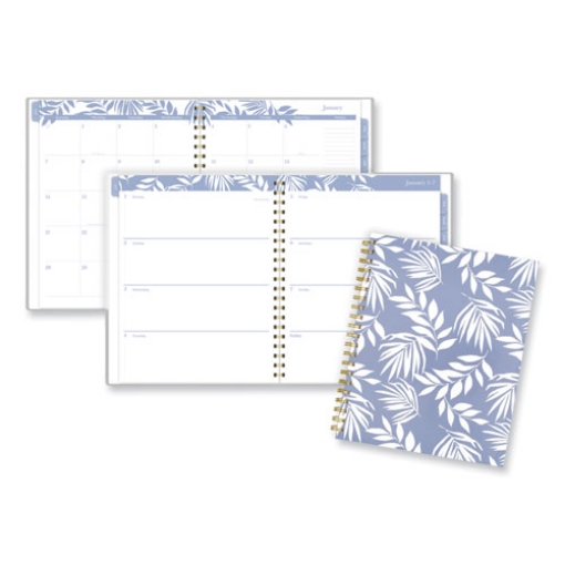 Picture of Elena Weekly/Monthly Planner, Palm Leaves Artwork, 11 x 9.25, Blue/White Cover, 12-Month (Jan to Dec): 2024