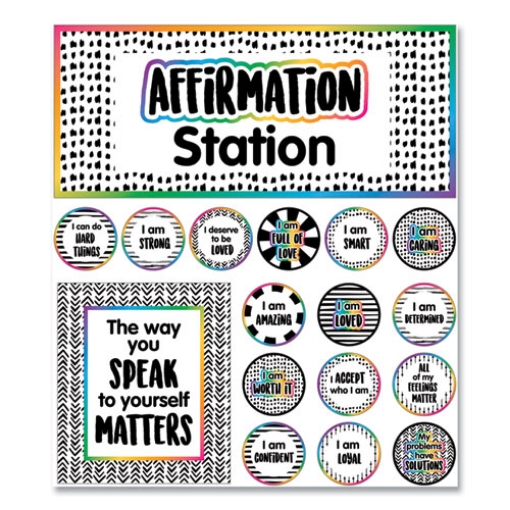 Picture of Motivational Bulletin Board Sets, Affirmation Station, Multicolor, 13.8 x 16, 32 Pieces