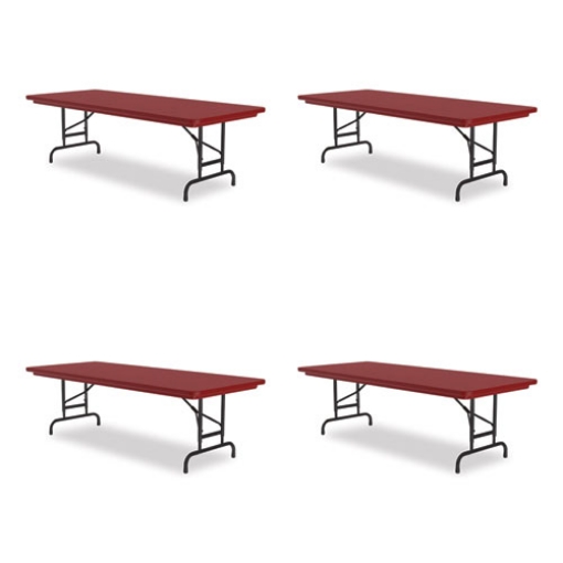 Picture of Adjustable Folding Tables, Rectangular, 72" x 30" x 22" to 32", Red Top, Black Base, 4/Pallet, Ships in 4-6 Business Days