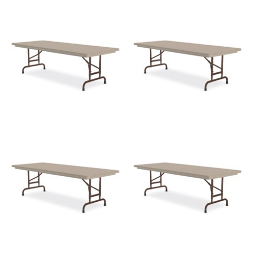 Picture of Adjustable Folding Tables, Rectangular, 96" x 30" x 22" to 32", Mocha Top, Brown Legs, 4/Pallet, Ships in 4-6 Business Days