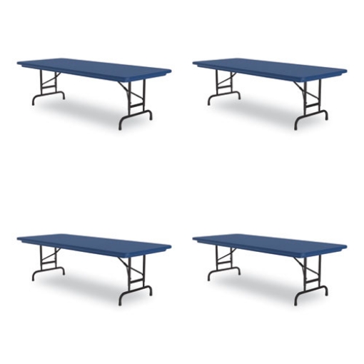 Picture of Adjustable Folding Tables, Rectangular, 72" x 30" x 22" to 32", Blue Top, Black Legs, 4/Pallet, Ships in 4-6 Business Days