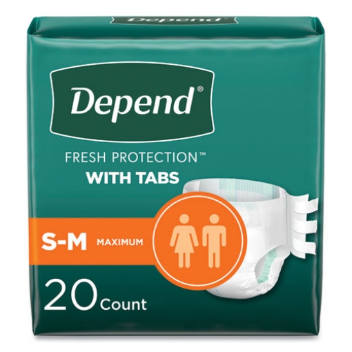 Picture of Incontinence Protection with Tabs, Small/Medium, 19" to 34" Waist, 20/Pack, 3 Packs/Carton