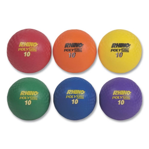 Picture of Rhino Playground Ball Set, 10" Diameter, Rubber, Assorted Colors, 6/set