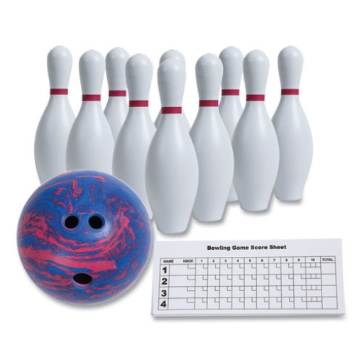 Picture of Bowling Set, Plastic/Rubber, White, 10 Bowling Pins, 1 Bowling Ball