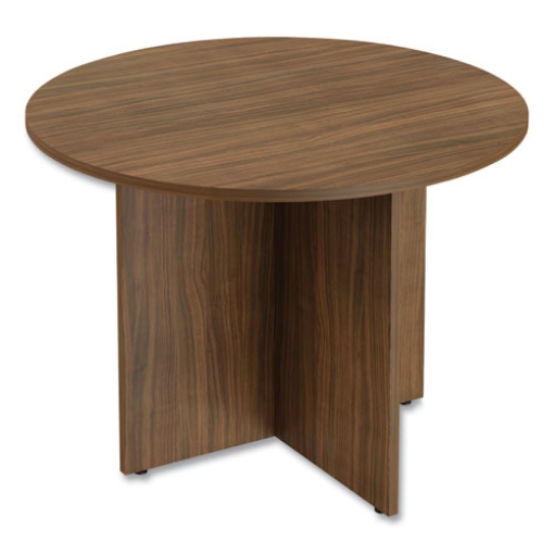 Picture of alera valencia round conference table with legs, 42" diameter x 29.5h, modern walnut