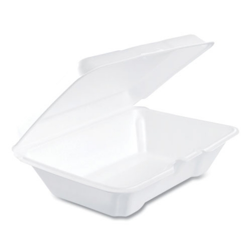 Picture of Foam Hinged Lid Containers, 1-Compartment, 6.4 x 9.3 x 2.9, White, 100/Pack, 2 Packs/Carton