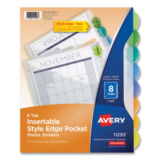 Picture of Insertable Style Edge Tab Plastic 1-Pocket Dividers, 8-Tab, 11.25 X 9.25, Translucent, 1 Set