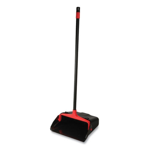 Picture of Maxi-Plus Lobby Dust Pan With Rear Wheels, 13 X 35, 30" Handle, Plastic, Black, 6/carton