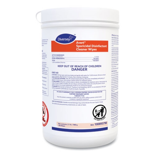 Picture of Avert Sporicidal Disinfectant Cleaner Wipes, 6 x 7, Chlorine Scent, 160/Canister, 12/Carton