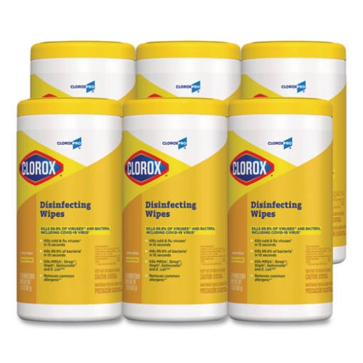 Picture of Disinfecting Wipes, 1-Ply, 7 x 8, Lemon Fresh, White, 75/Canister, 6/Carton