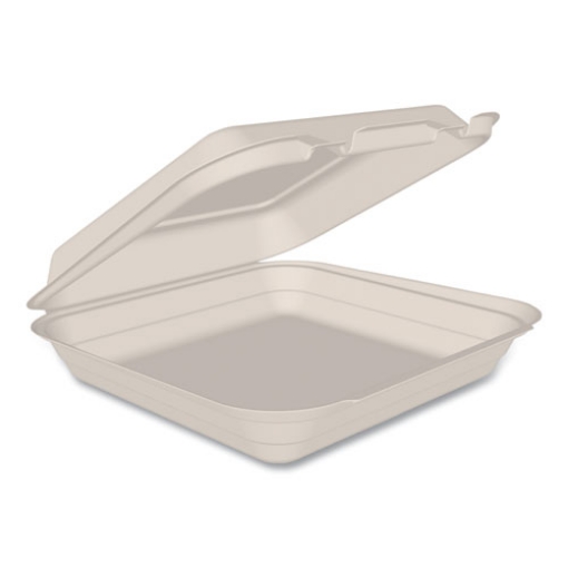 Picture of Compostable Fiber Hinged Trays, ProPlanet Seal, 9.6 x 9.4 x 3.18, Ivory, Molded Fiber, 200/Carton