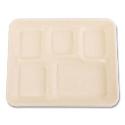 Picture of Bagasse PFAS-Free Food Tray, 5-Compartment, 8.26 x 0.98 x 10.9, Tan, Bamboo/Sugarcane, 500/Carton