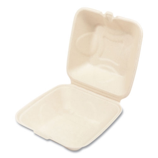 Picture of Bagasse PFAS-Free Food Containers, 1-Compartment, 6 x 6 x 3.19, Tan, Bamboo/Sugarcane, 500/Carton