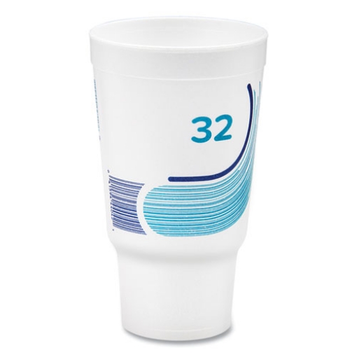 Picture of Breeze Hot/Cold Insulated Foam Drinking Cups, Pedestal Cup, 32 oz, Teal/White/Blue, 400/Carton