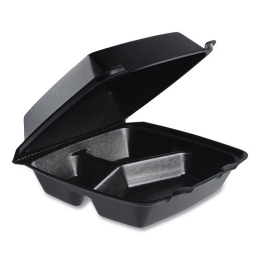 Picture of Insulated Foam Hinged Lid Containers, 3-Compartment, 7.96 x 8.36 x 3.2, Black, 200/Carton