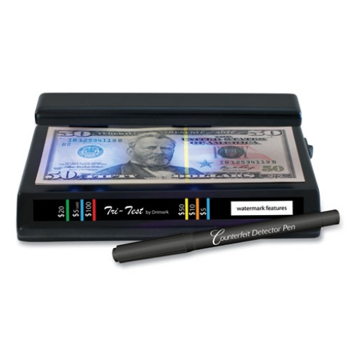 Picture of Tri Test Counterfeit Bill Detector With Pen, U.s.; Canadian; Mexican; Eu; Uk; Chinese Currencies, 7 X 4 X 2.5, Black