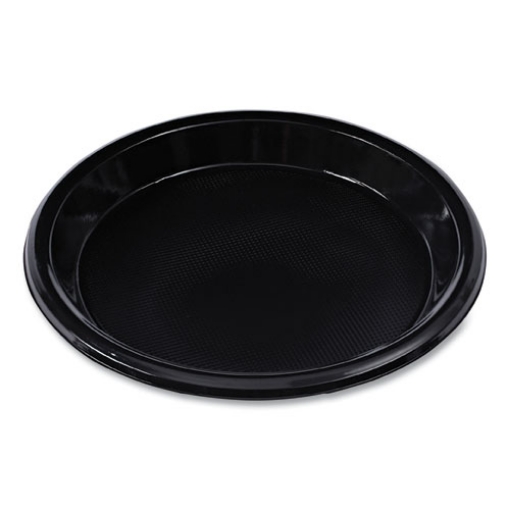 Picture of Hi-Impact Plastic Dinnerware, Plate, 10" dia, Black, 125/Sleeve, 4 Sleeves/Carton