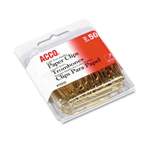 Picture of Gold Tone Paper Clips, Jumbo, Smooth, Gold, 50/Box