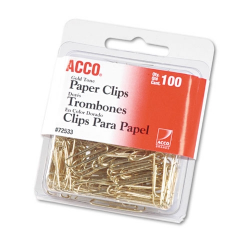Picture of Gold Tone Paper Clips, #2, Smooth, Gold, 100/Box