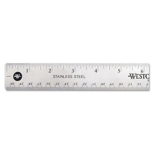 Picture of Stainless Steel Office Ruler With Non Slip Cork Base, Standard/metric, 12" Long