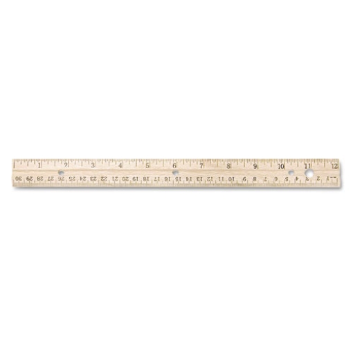 Picture of Three-Hole Punched Wood Ruler English And Metric With Metal Edge, 12" Long