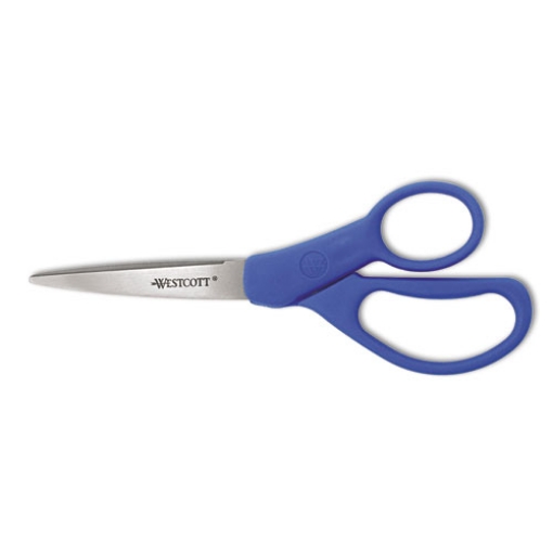 Picture of Preferred Line Stainless Steel Scissors, 7" Long, 3.25" Cut Length, Blue Offset Handle