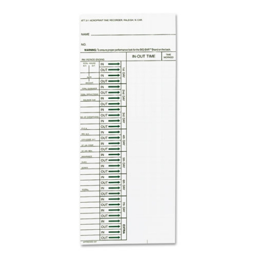 Picture of Time Clock Cards For Acroprint Att310, One Side, 4 X 10, 200/pack