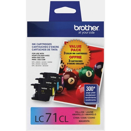 Picture of Brother LC713PKS (LC71C, LC71M, LC71Y) Cyan, Yellow, Magenta Inkjet Cartridges (3 pack) (300 x 3)