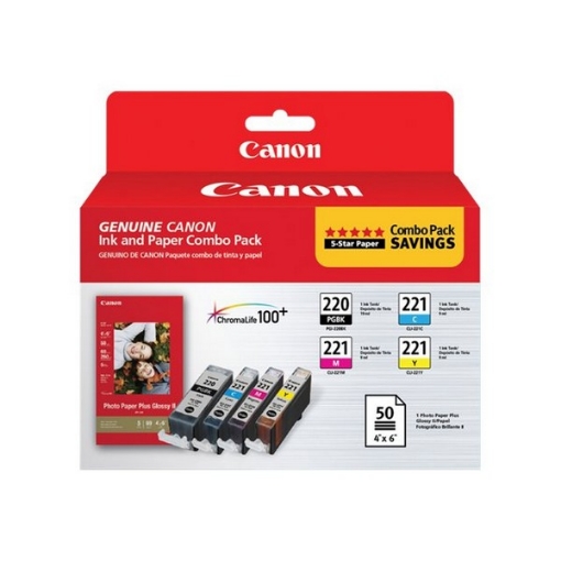 Picture of Canon 2945B011 (CLI-221BK, PGI220) Black Inkjet Cartridges + PAPER