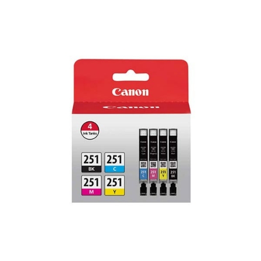 Picture of Canon 6513B004 (CLI-251, 6513B001, 6514B001, 6515B001, 6516B001) Black, Cyan, Magenta, Yellow Ink Cartridges (4 pack)