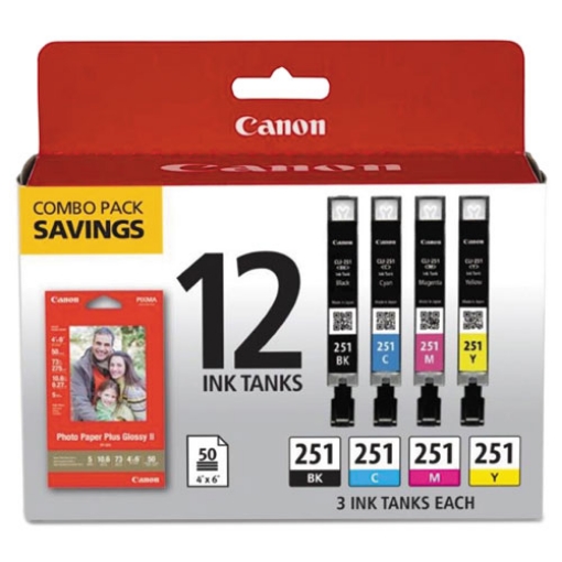 Picture of Canon 6513B010 (CLI-251) High Yield Black, Cyan, Magenta, Yellow Ink/paper Combo (5 pack)