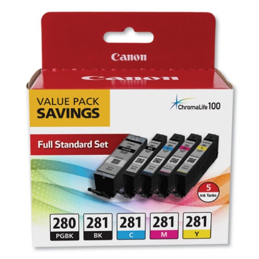 Picture of Canon 2075C006 (CLI-281, PGI-280) Black, Cyan, Magenta, Yellow Ink Tanks (5 pack)