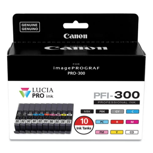 Picture of Canon 4192C007 (PFI-300MBK) Matte Black, Photo Black, Gray, Cyan, Photo Cyan, Red, Magenta, Photo Magenta, Yellow, CO Inkjet Cartridge (10 pack)