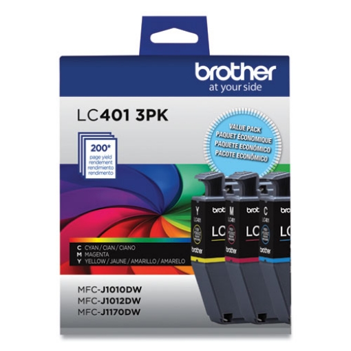 Picture of Brother LC4013PKS (LC401M, LC401C, LC401Y) Cyan, Magenta, Yellow Ink Cartridges (3 pack) (200 x 3 Yield)