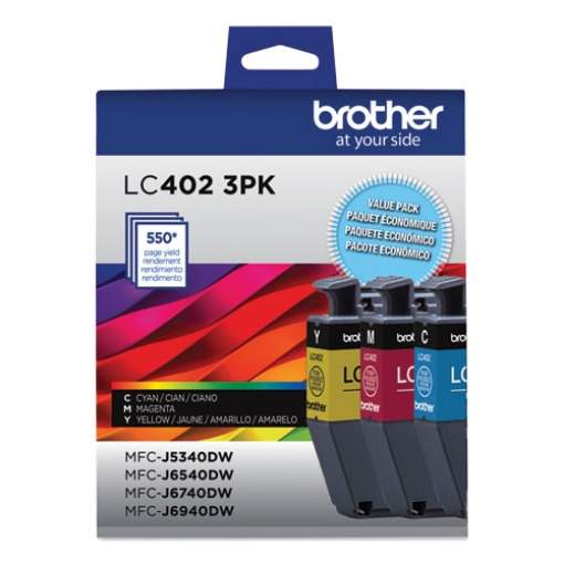 Picture of Brother LC4023PK (LC402BK) Cyan, Magenta, Yellow Ink Cartridges (3 pack) (550 x 3 Yield)