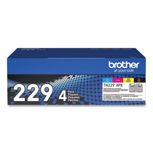 Picture of Brother TN2294PK (TN229BK, TN229Y, TN229C, TN229M) Black, Cyan, Magenta, Yellow Toner Cartridges (4 pack) (1,500 Black; 1,200 C/M/Y)